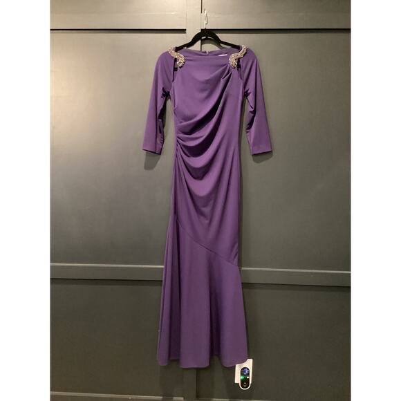 RICKIE FREEMAN TERI JON Crystal Embellished Purple Trumpet Mermaid Gown Dress 2 - Picture 2 of 12